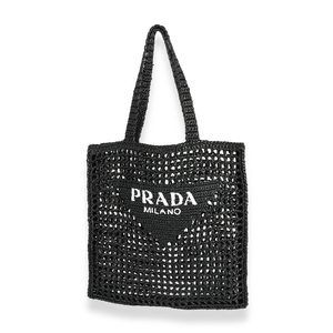 Prada Black & White Raffia Logo Tote